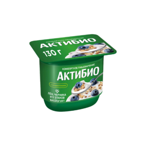 Биойогурт Актибио с черникой злаками и льняными семенами обогащенный бифидобактериями 3%, 130г